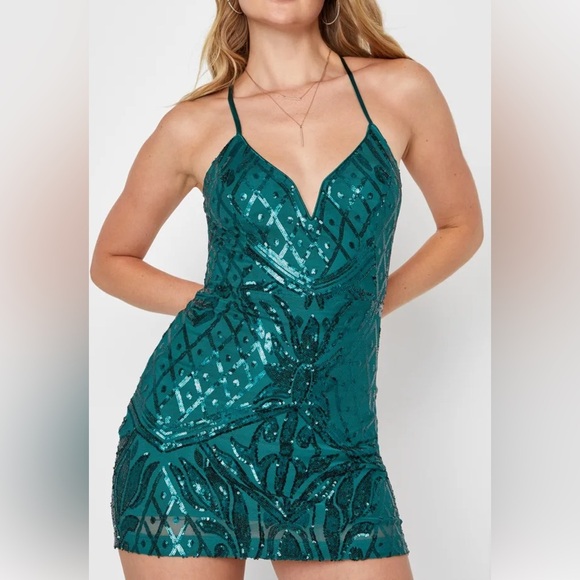 Lulu's Green Halter Bodycon Dress - Picture 1 of 9